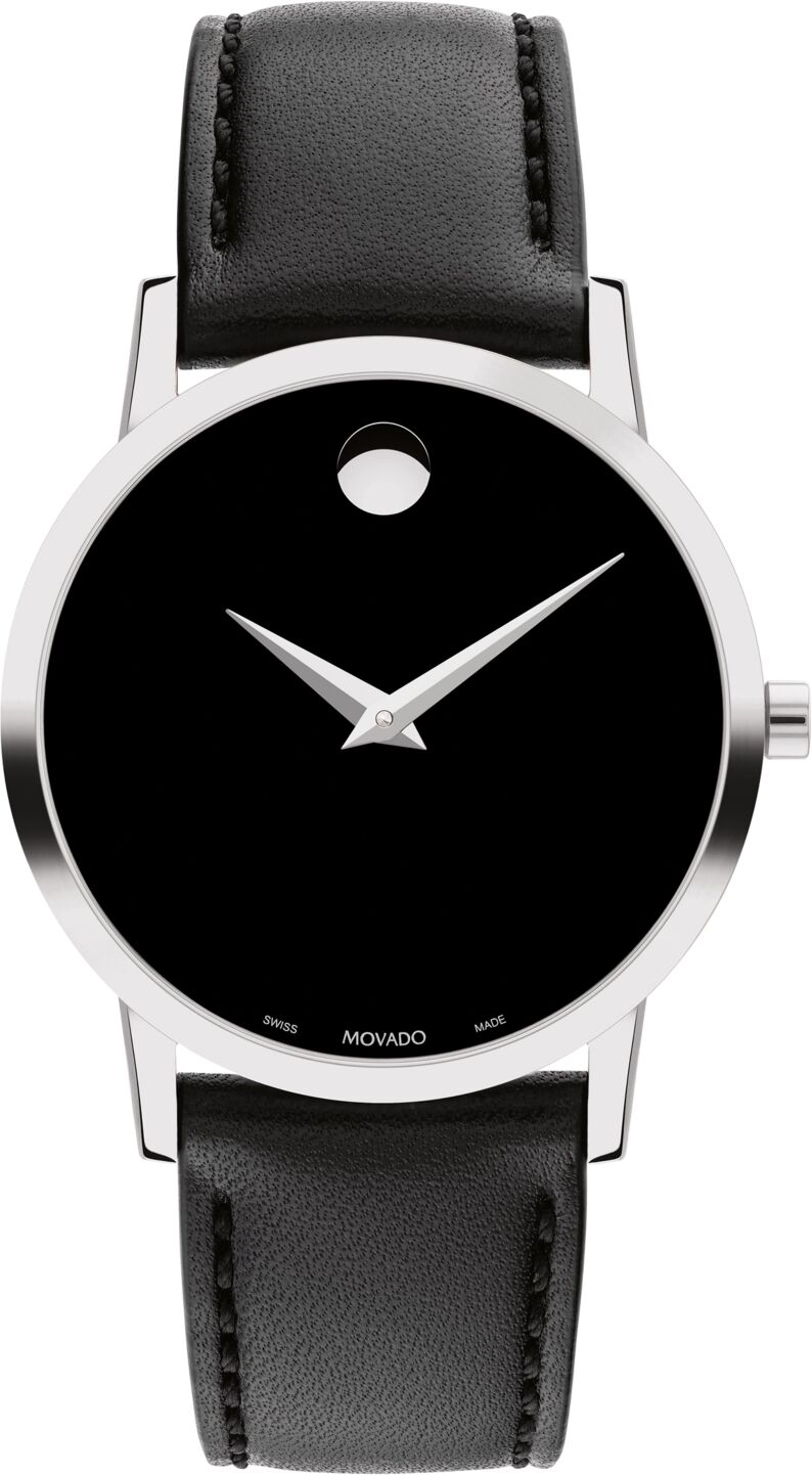 Movado Women's Swiss Museum Classic Black Leather Strap Watch 33mm - Silver