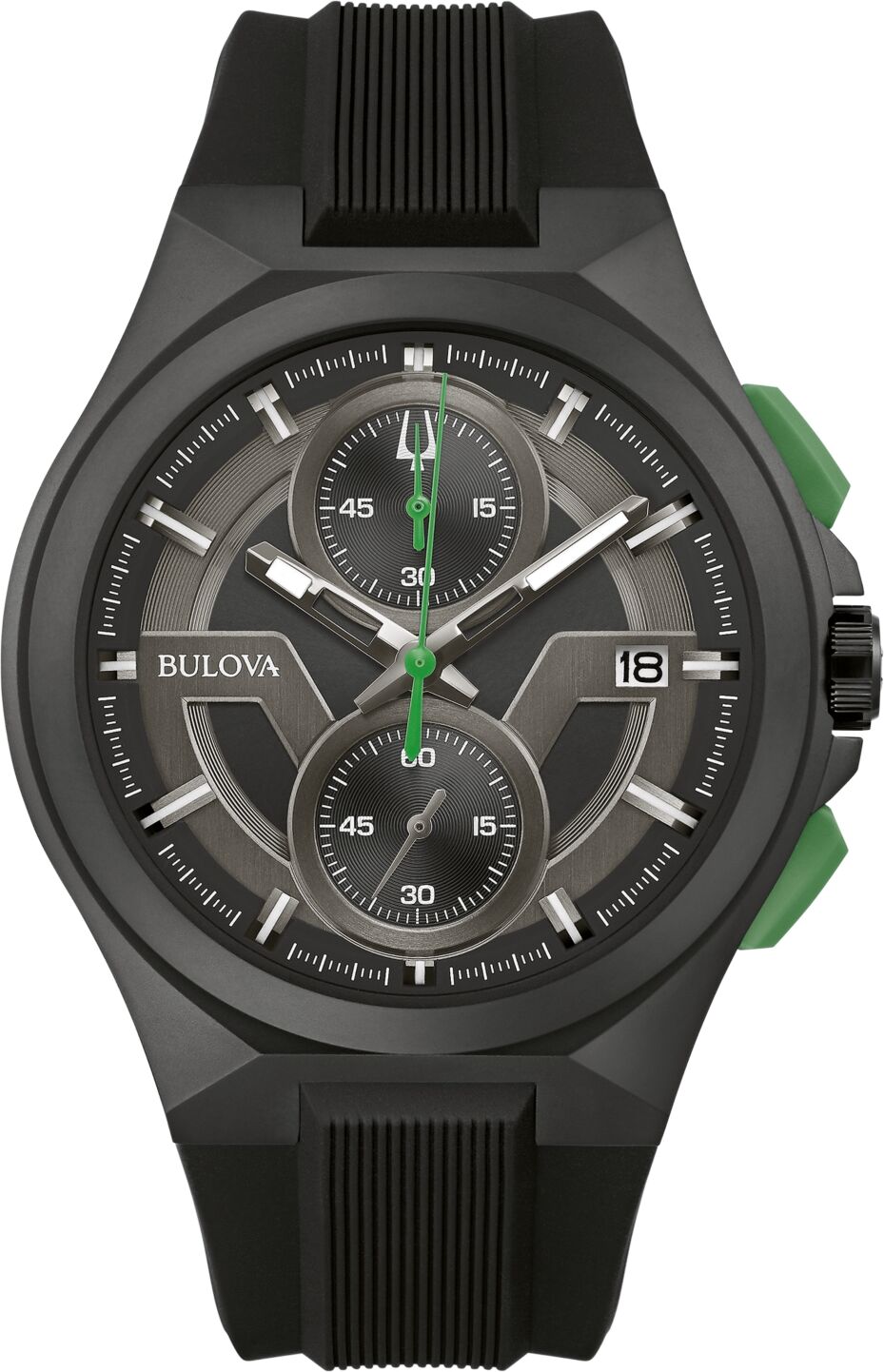 Bulova Men's Chronograph Maquina Black Silicone Strap Watch 46mm - Black