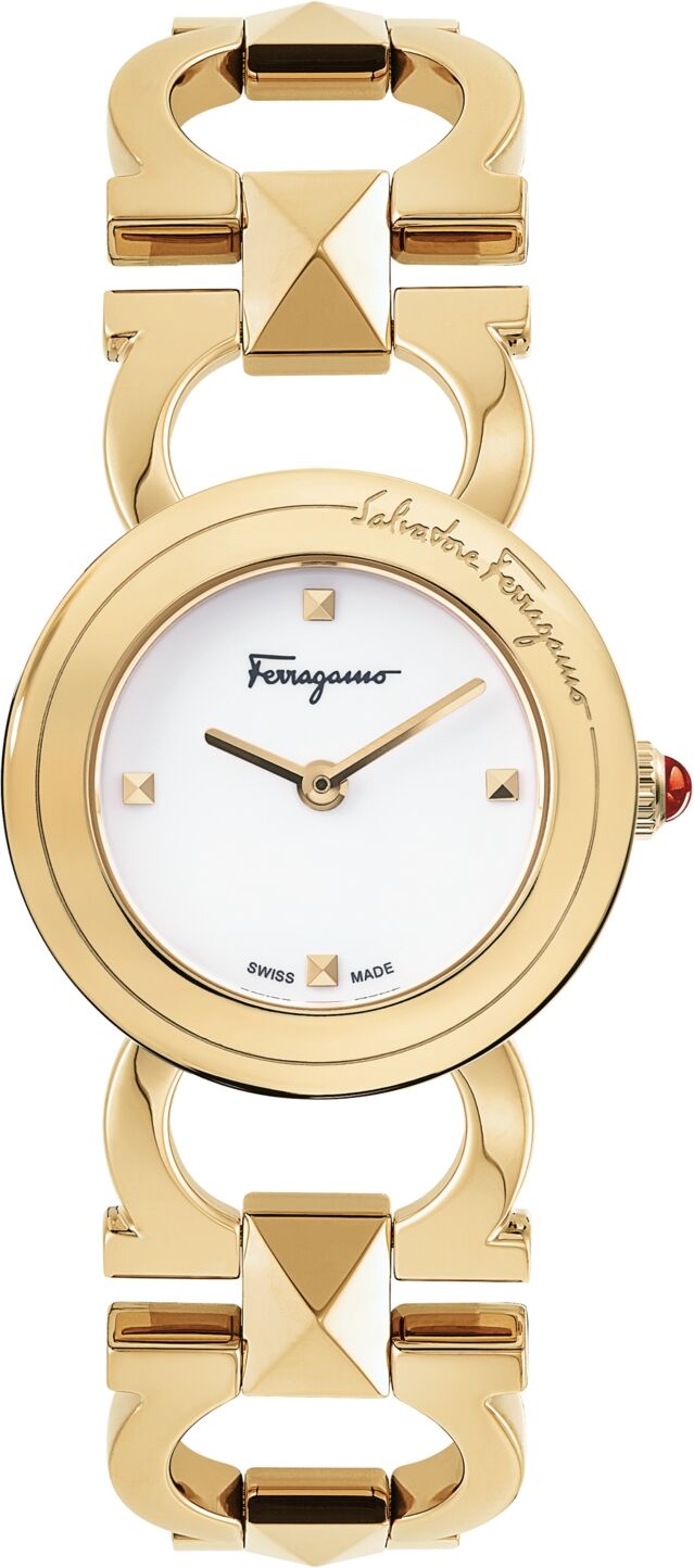 Salvatore Ferragamo Women's Swiss Double Gancini Stud Gold Ion Plated Link Bracelet Watch 25mm - Ip Yellow Gold