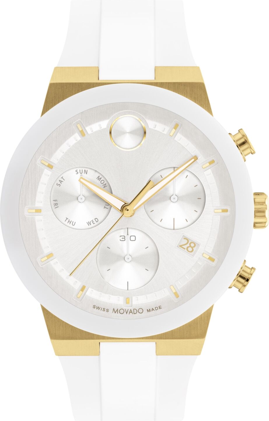 Movado Men's Swiss Chronograph Bold Fusion White Silicone Strap Watch 44mm - Gold