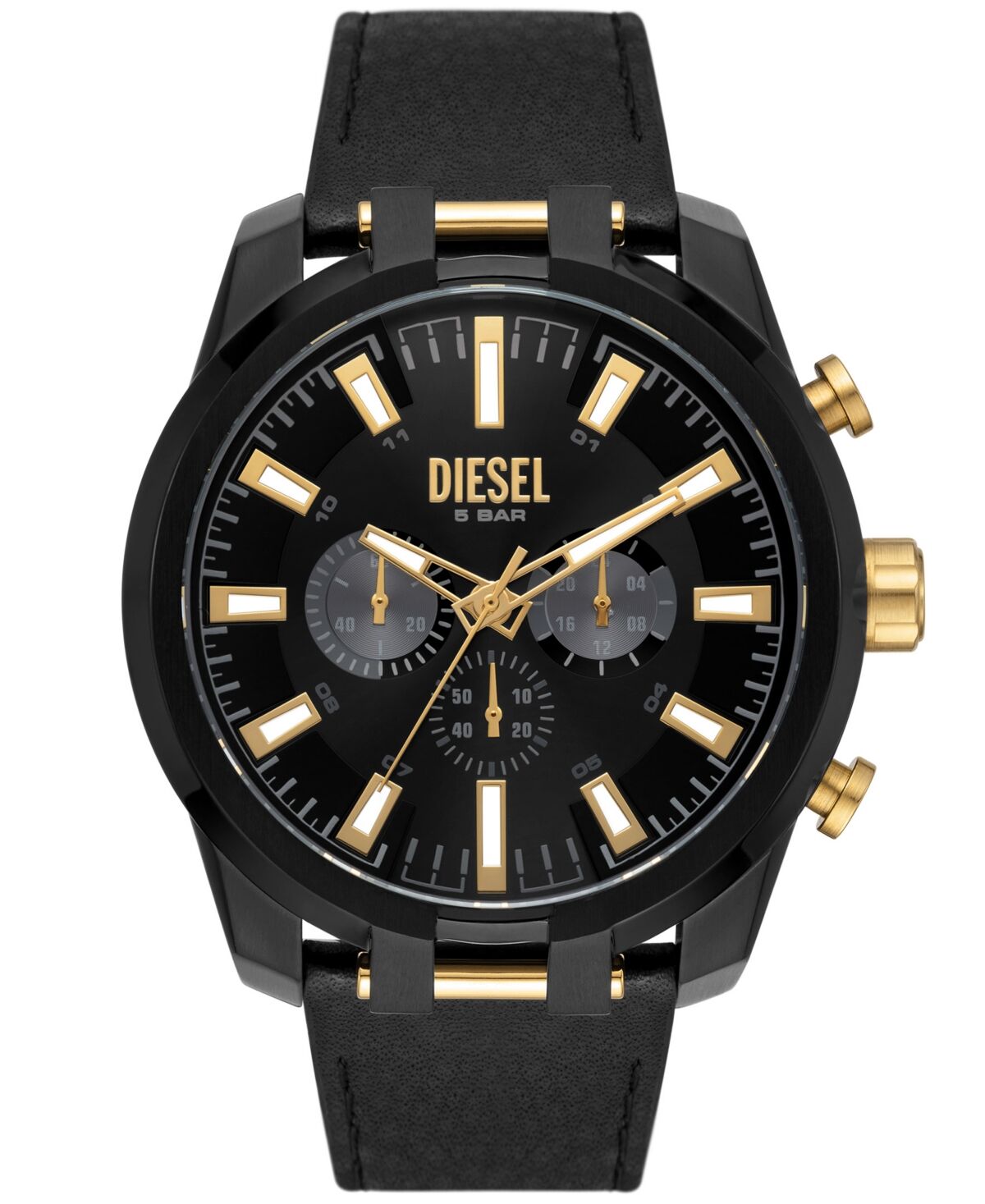 Diesel Men's Split Black Leather Strap Watch, 51mm - Black