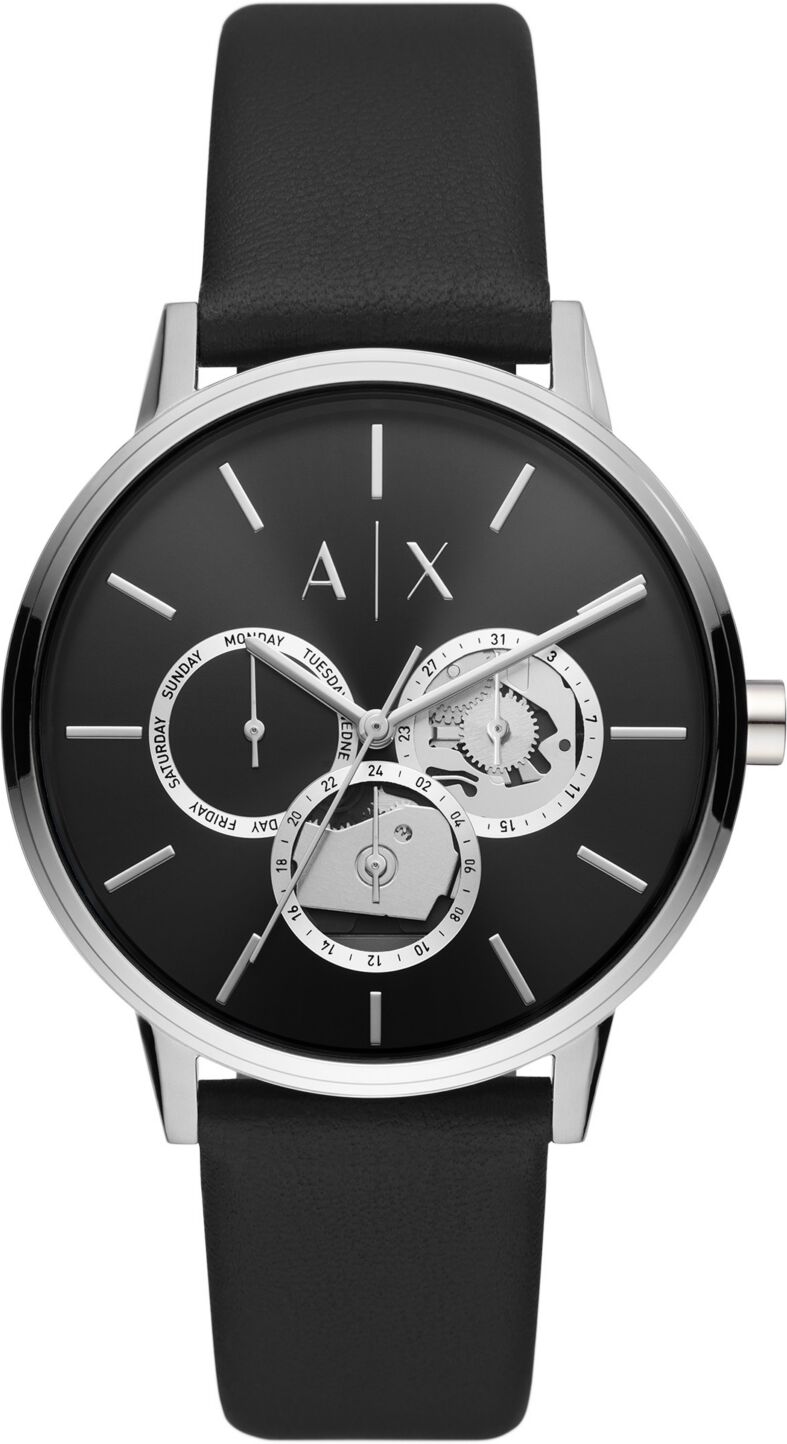 A|x Armani Exchange A X Armani Exchange Men's Multifunction Black Leather Strap Watch, 42mm - Black