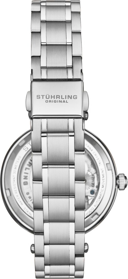 Stuhrling Women's Automatic Alloy Silver Case, Skeleton Dial,Silver Ss Link Bracelet Watch Crystal Studded Bezel - Silver-tone