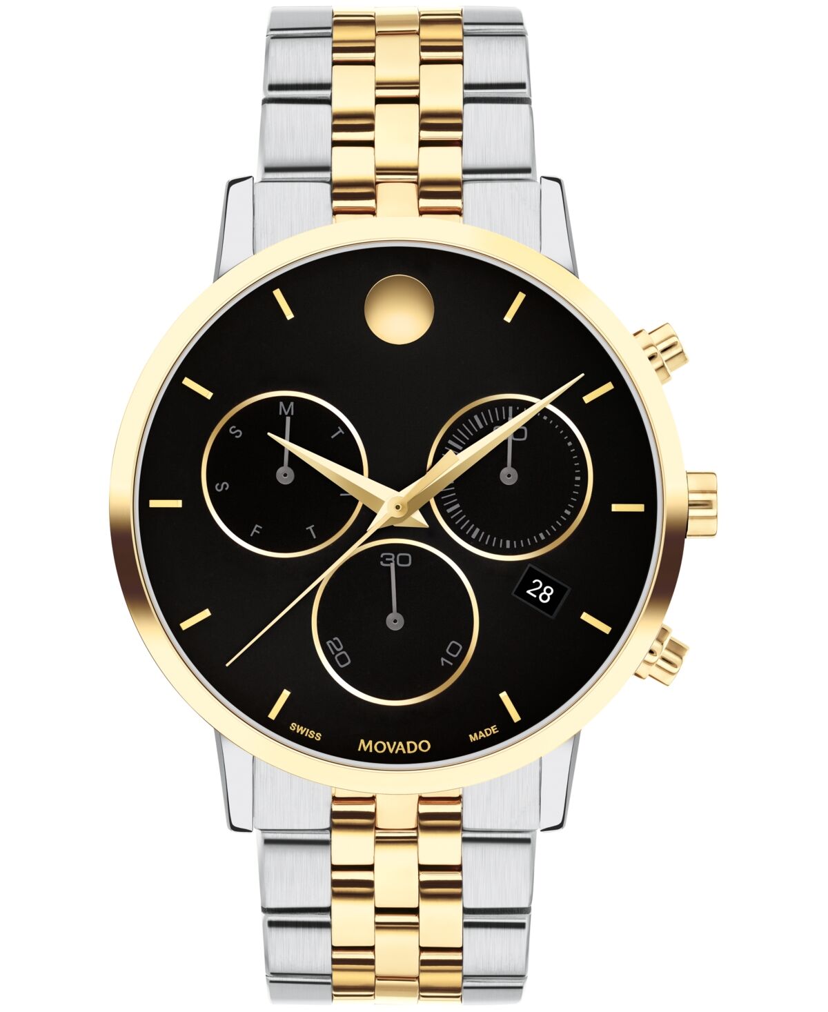 Movado Men's Museum Classic Swiss Quartz Chrono Two Tone Stainless Steel and Light Yellow Pvd Watch 42mm - Two-Tone