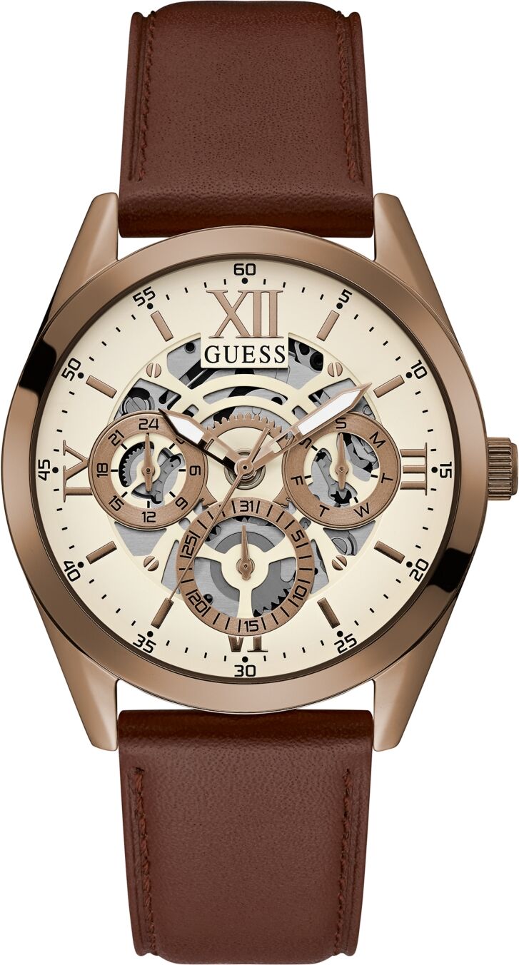 Guess Men's Multi-Function Brown Genuine Leather Watch 42mm - Brown