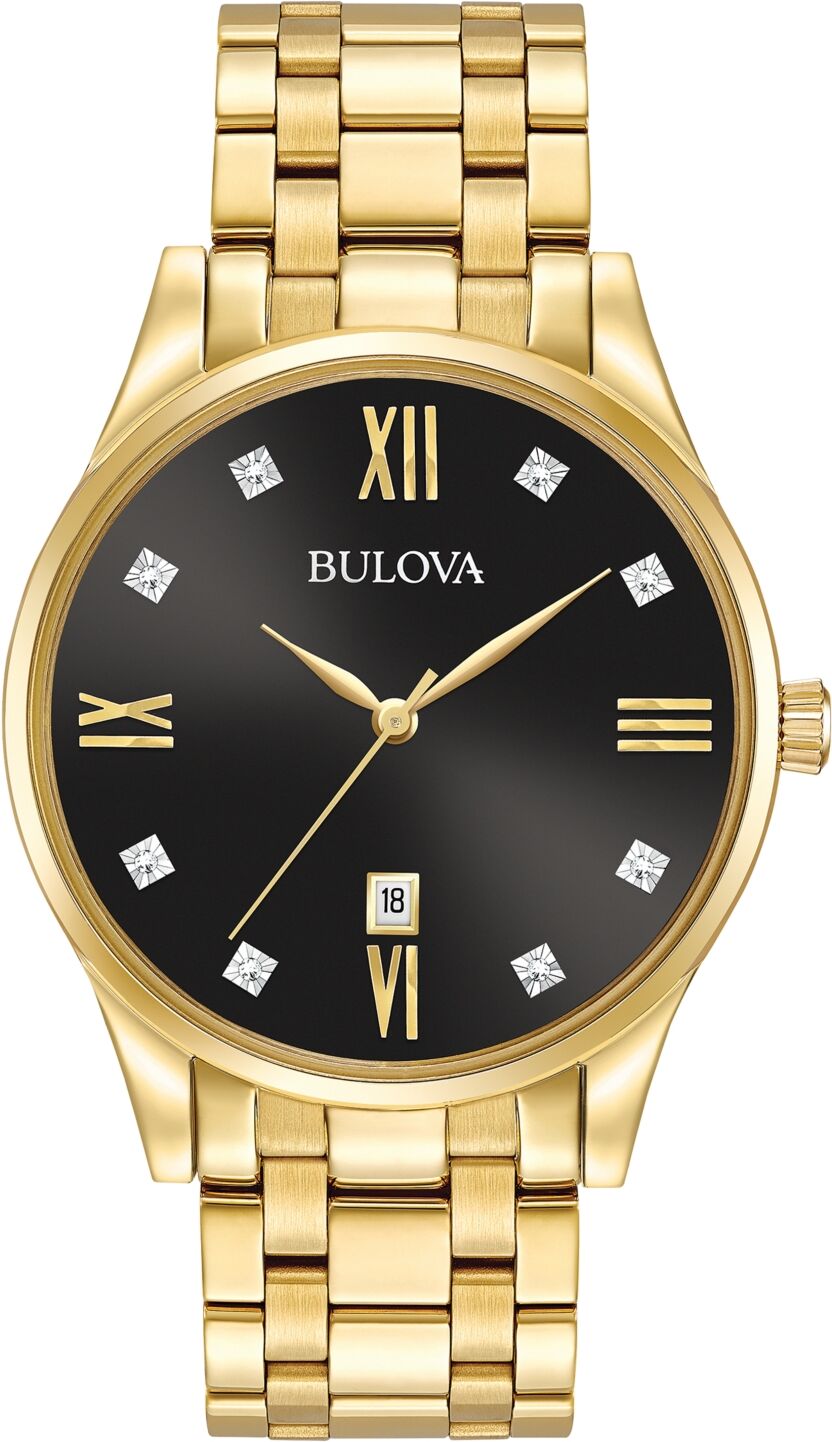 Bulova Men's Dress Diamond Accent Gold-Tone Stainless Steel Bracelet Watch 40mm 97D108 - Gold