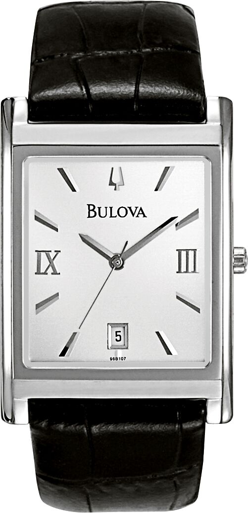 Bulova Men's Black Leather Strap Watch 45mm 96B107