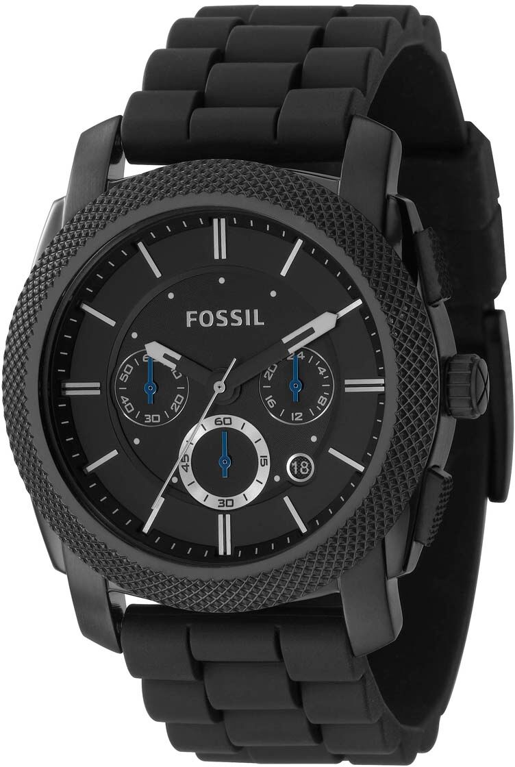 Fossil Men's Chronograph Machine Black Silicone Strap Watch 45mm - Black