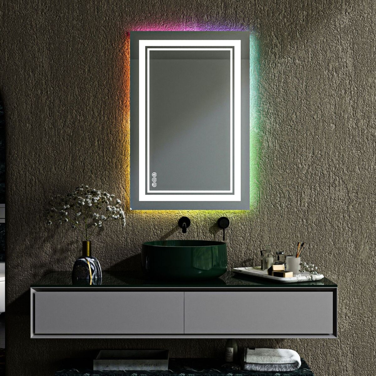 Toolkiss Multiple Light Modes Vanity Mirror , Anti-Fog Dimmable Led Bathroom Mirror in Rgb Backlit + Front Lighted - Bright purple