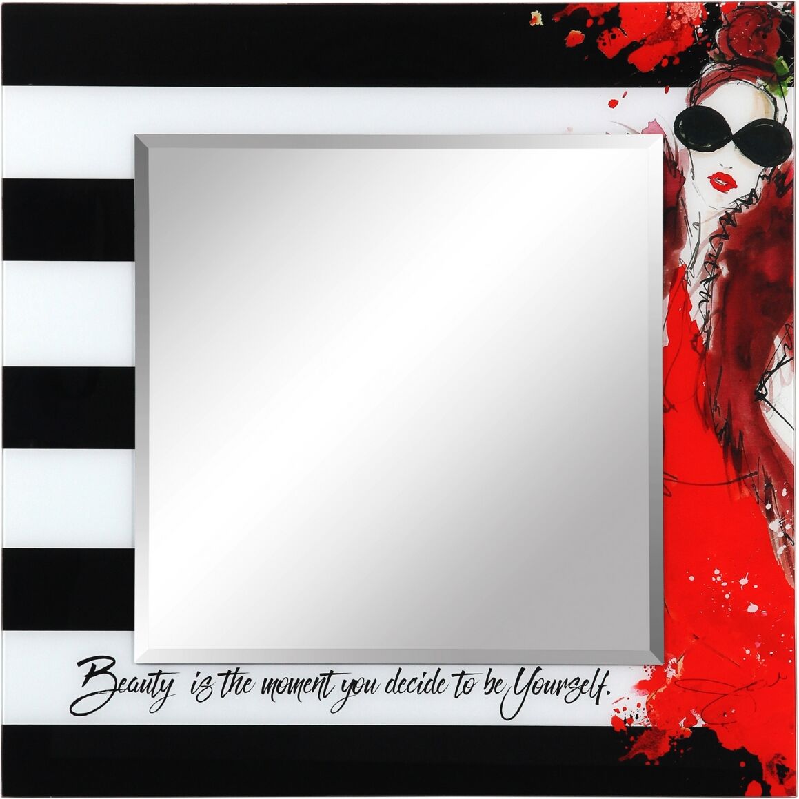 Empire Art Direct Fashion Square Beveled Wall Mirror on Free Floating Reverse Printed Tempered Art Glass, 36