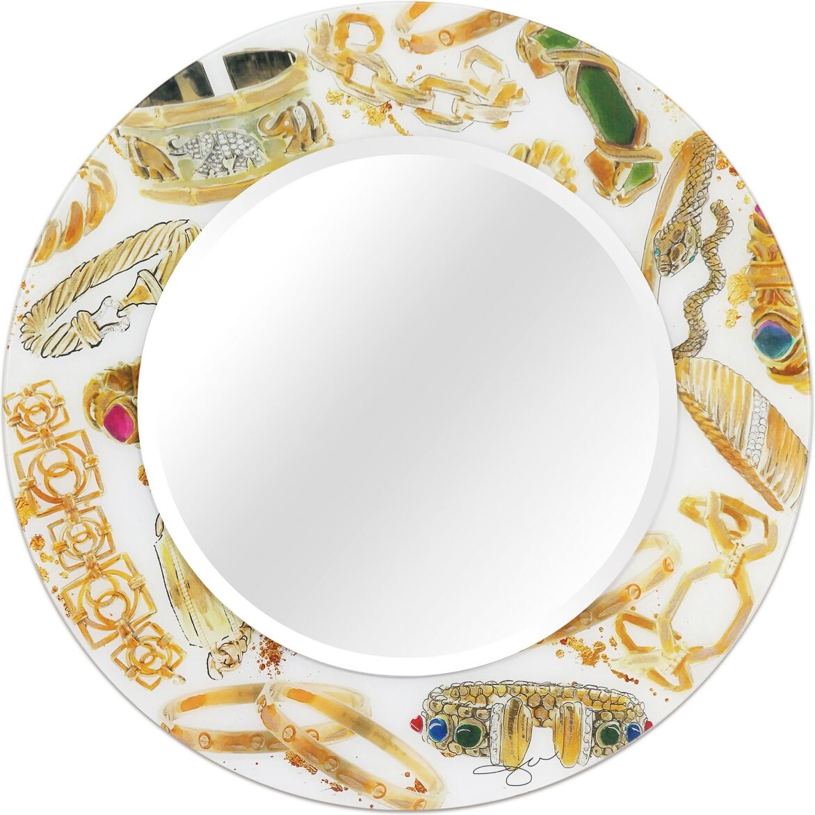 Empire Art Direct Gold Charm Round Beveled Wall Mirror on Free Floating Reverse Printed Tempered Art Glass, 36