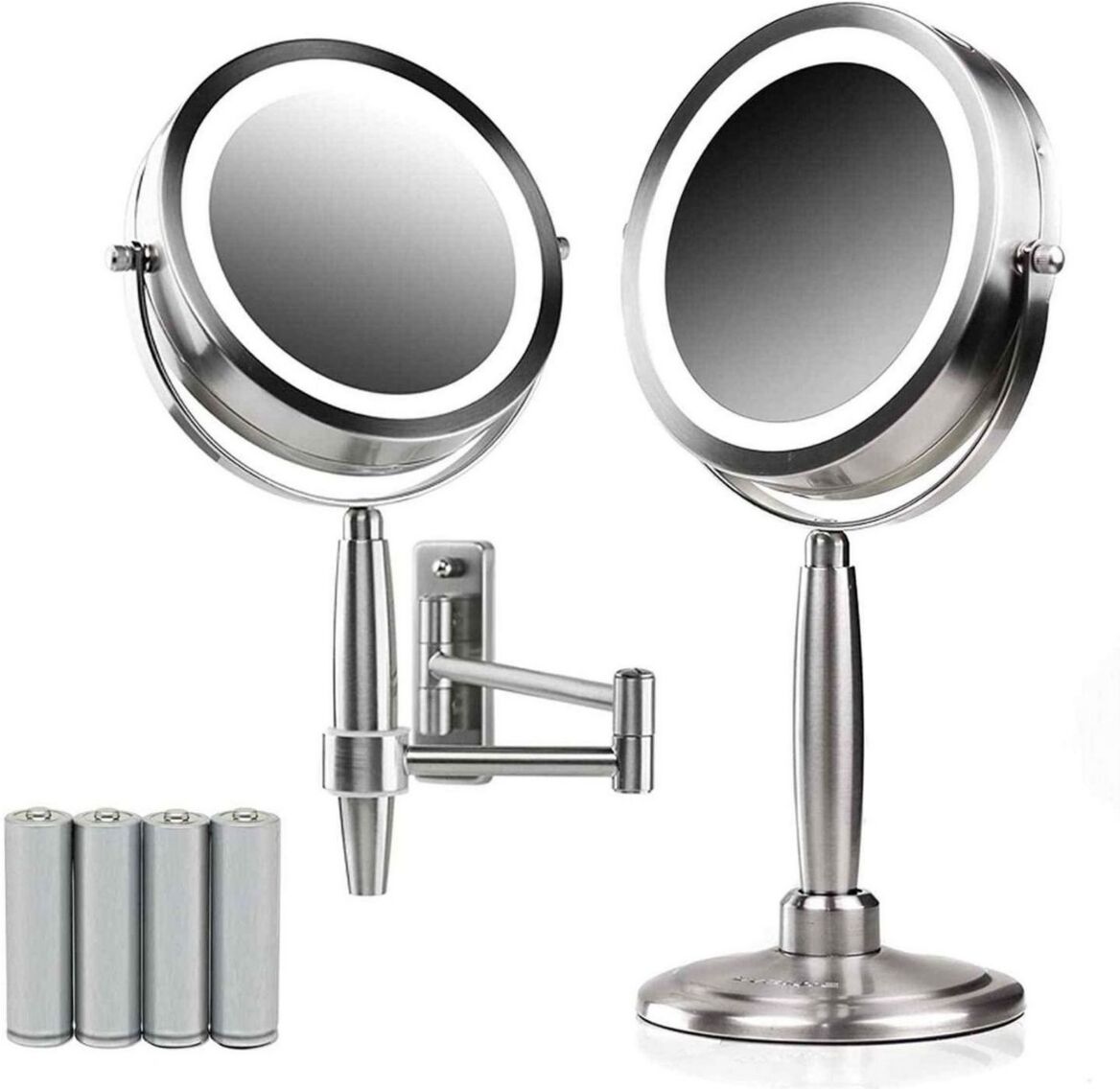 Ovente Makeup Mirror with Lights and Magnification, 7'' - Nickel Brushed