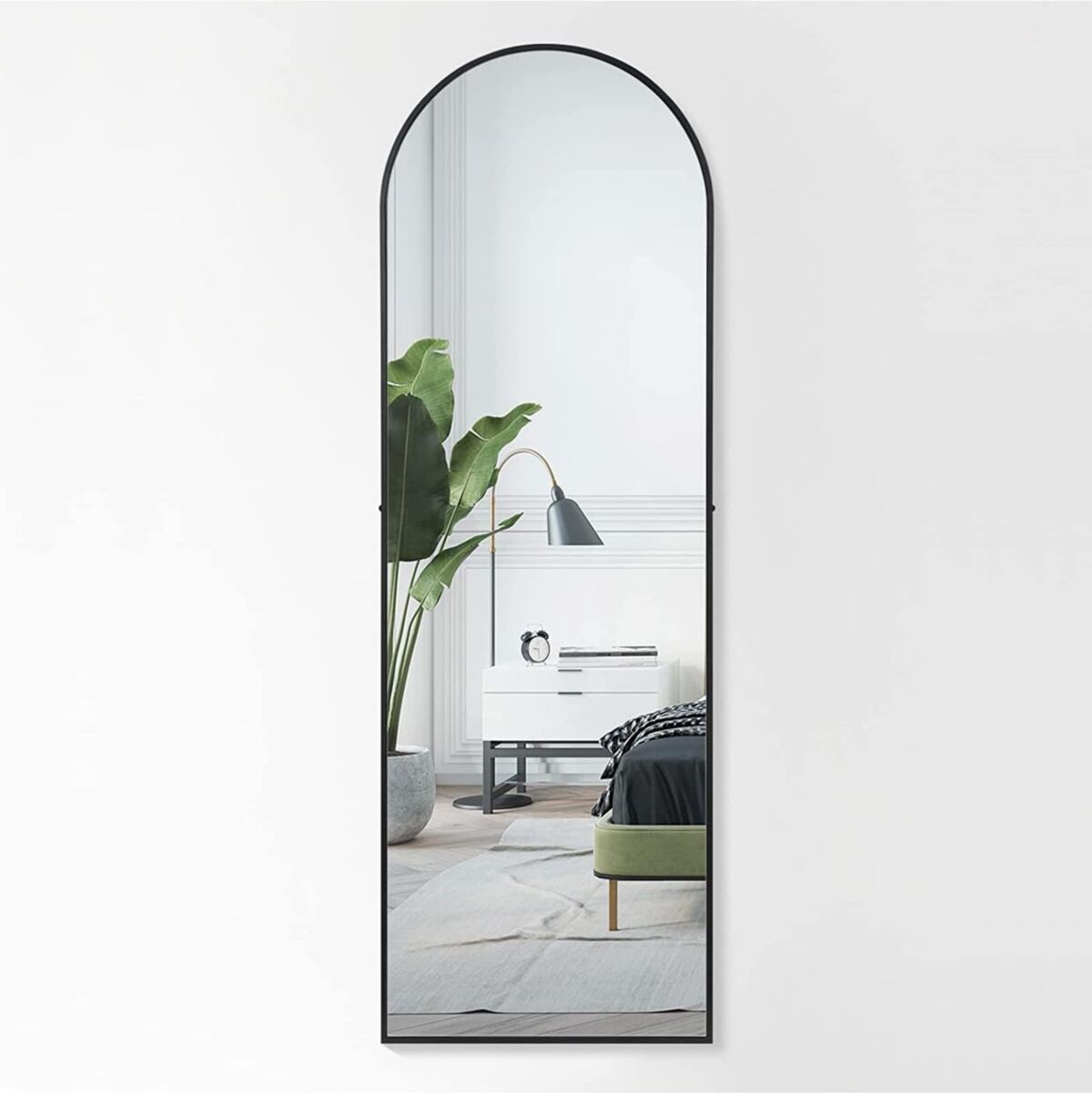 Simplie Fun Ysoa Full Length Mirror, Arched-Top Full Body Mirror with Stand, Floor Mirror & Wall-Mounted Mirror - Black