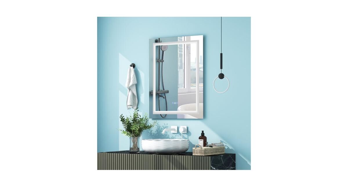Slickblue 32 Inch x 24 Inch Bathroom Anti-Fog Wall Mirror with Colorful Light - Silver