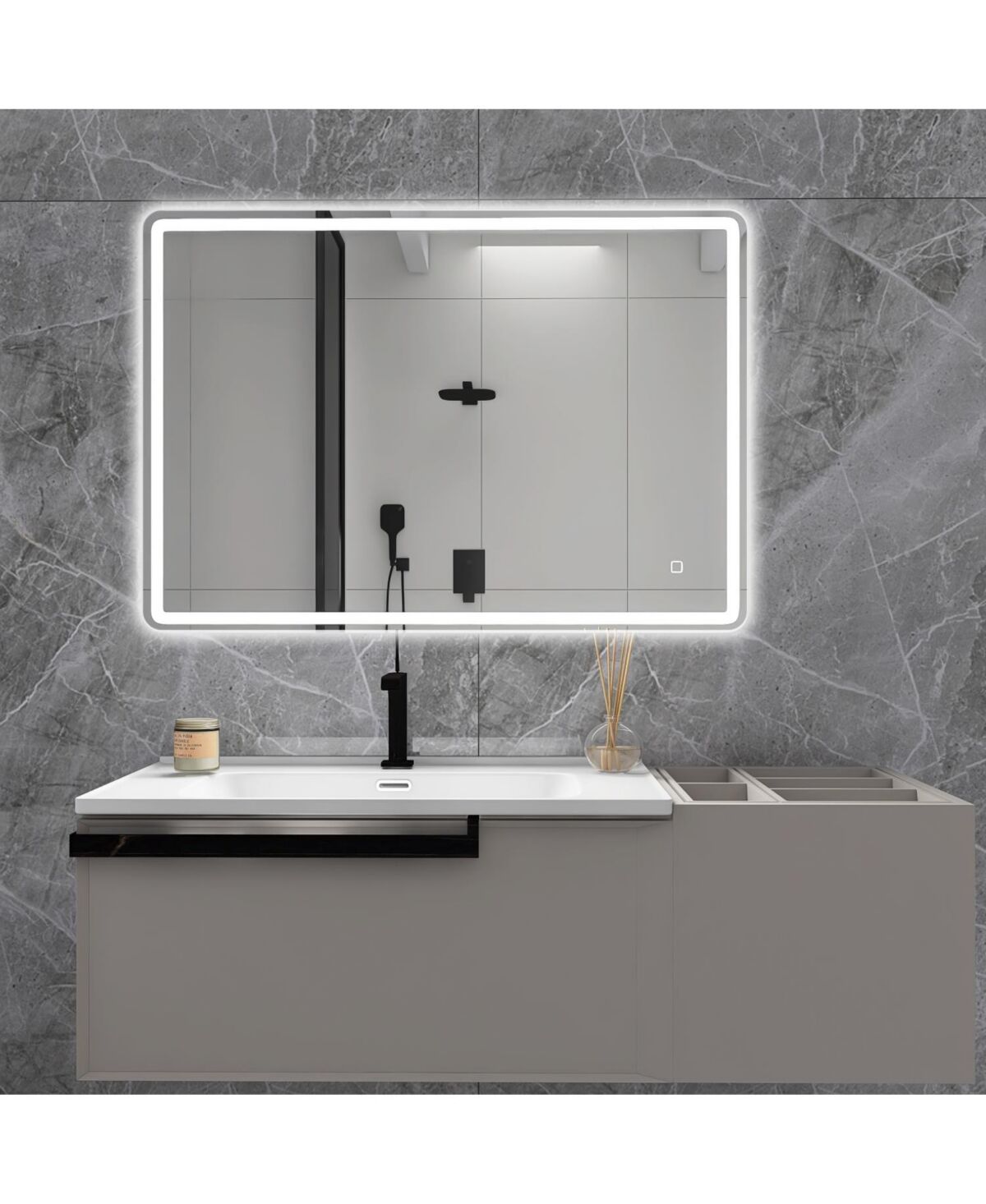 Simplie Fun 40 x 28 in. Large Rectangular Frameless Wall-Mount Anti-Fog Bluetooth Led Light Bathroom Vanity Mirror - Silver