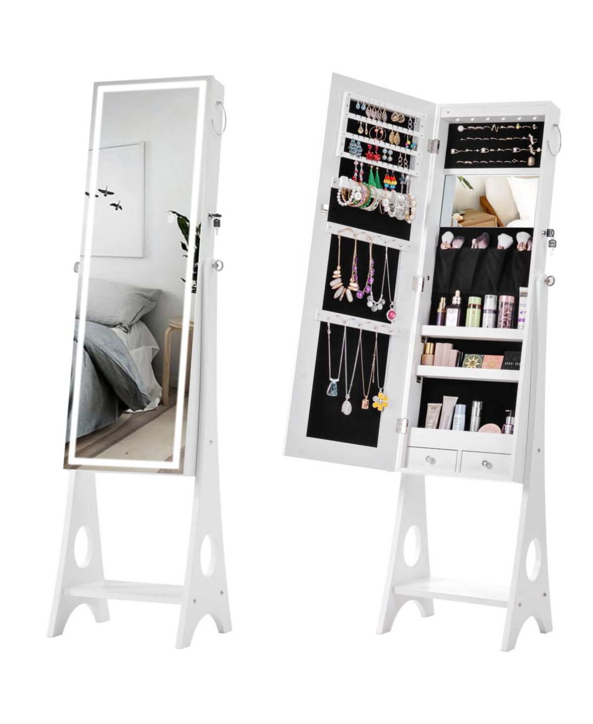 Simplie Fun Fashion Simple Jewelry Storage Mirror Cabinet With Led Lights,For Living Room Or Bedroom - White