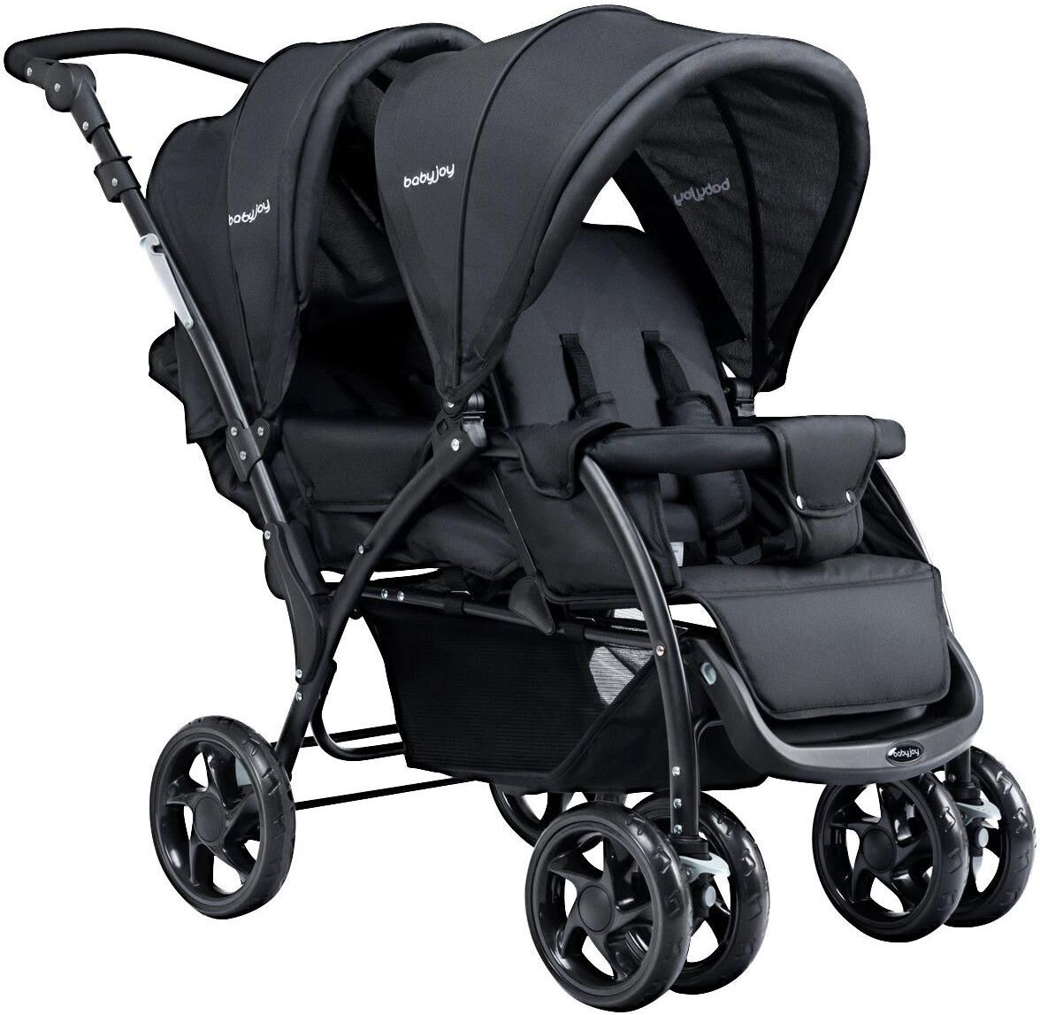 Costway Baby Twin Baby Double Stroller Lightweight Travel Stroller Pushchair - Black