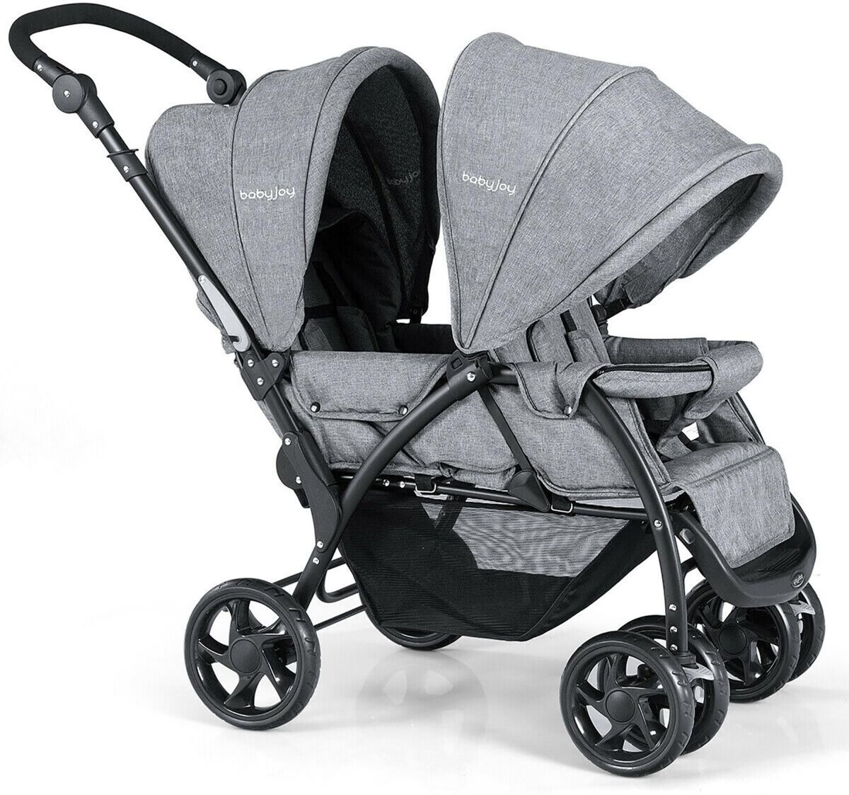 Costway Baby Twin Baby Double Stroller Lightweight Travel Stroller Pushchair - Grey