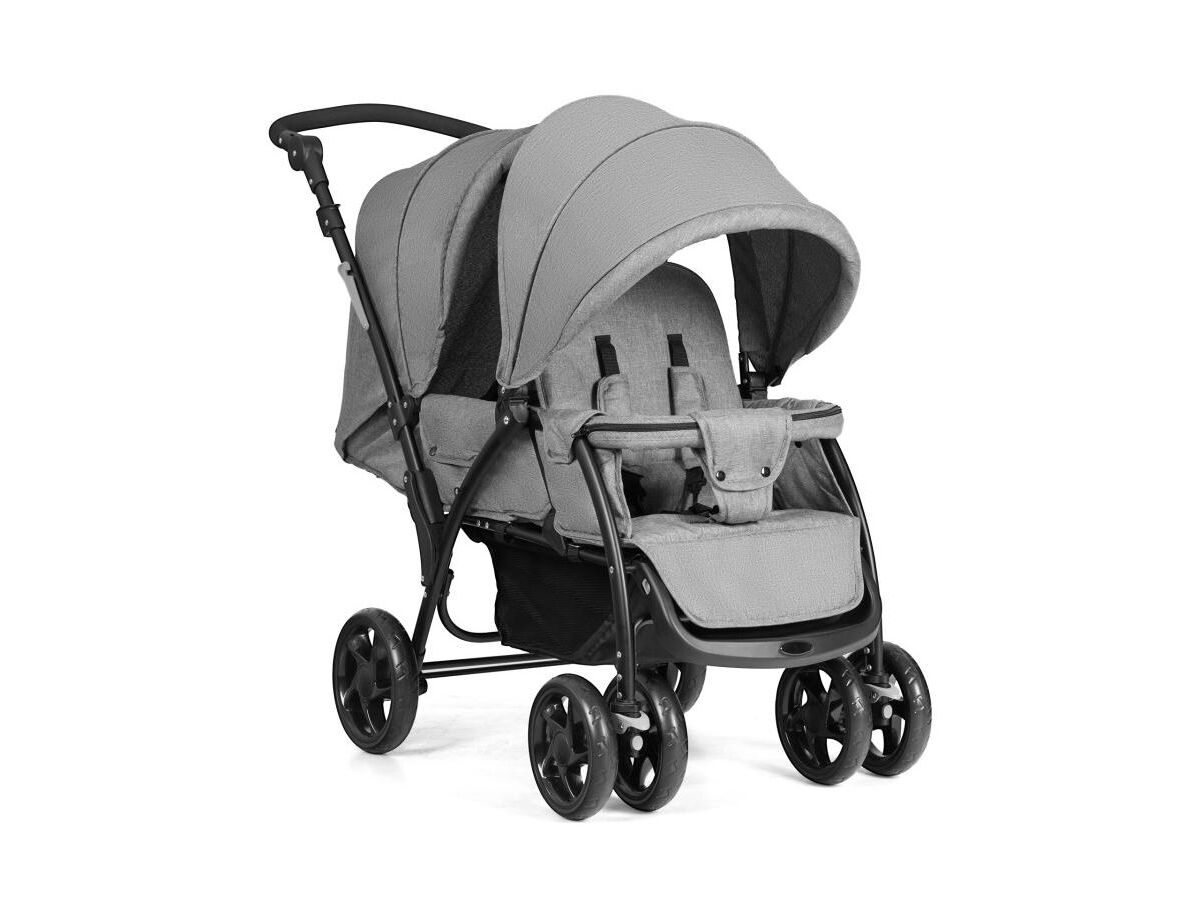 Slickblue Foldable Lightweight Front Back Seats Double Baby Stroller - Grey
