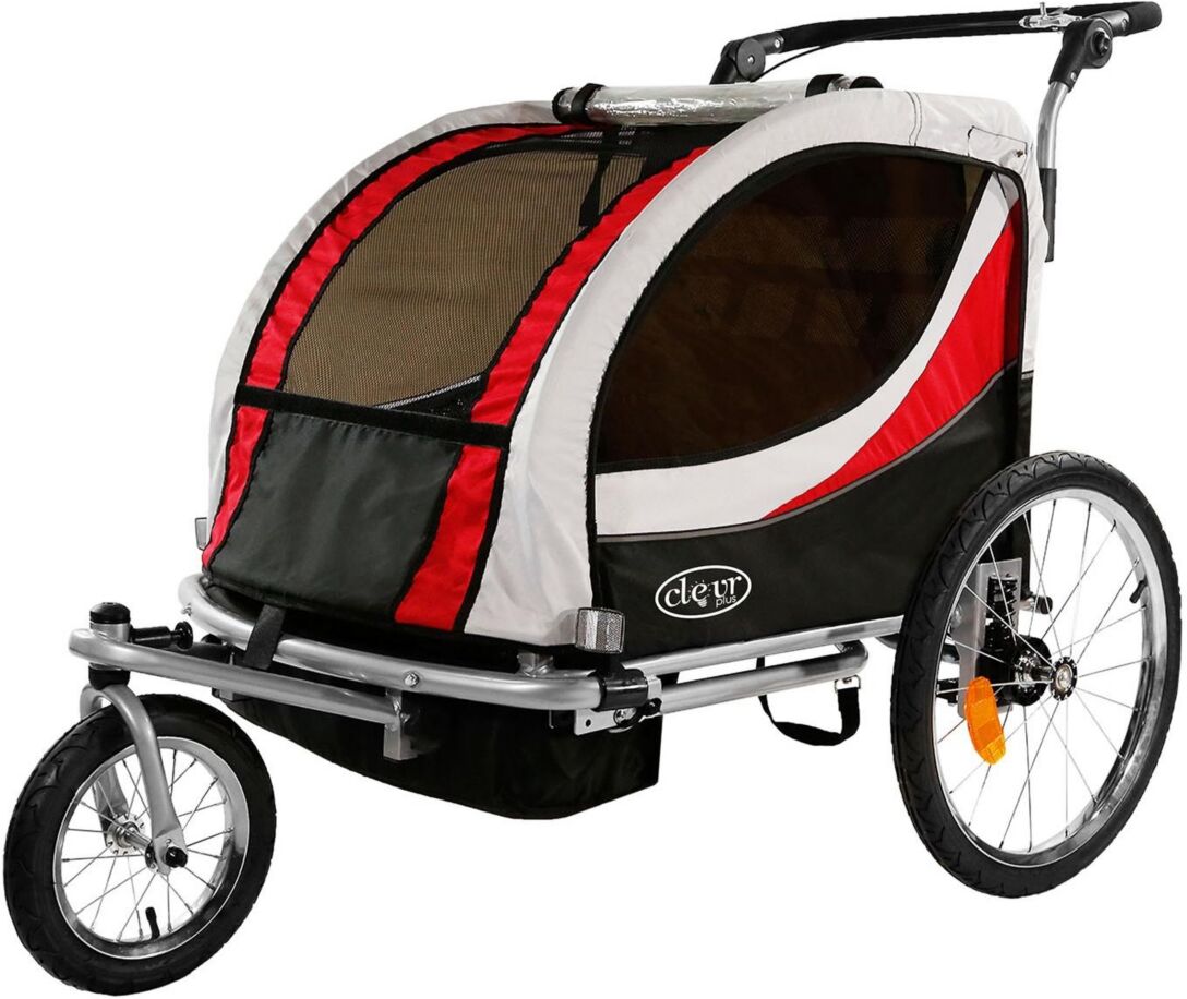 ClevrPlus Deluxe 3-in-1 Double Seat Bike Trailer Stroller Jogger, Red - Red