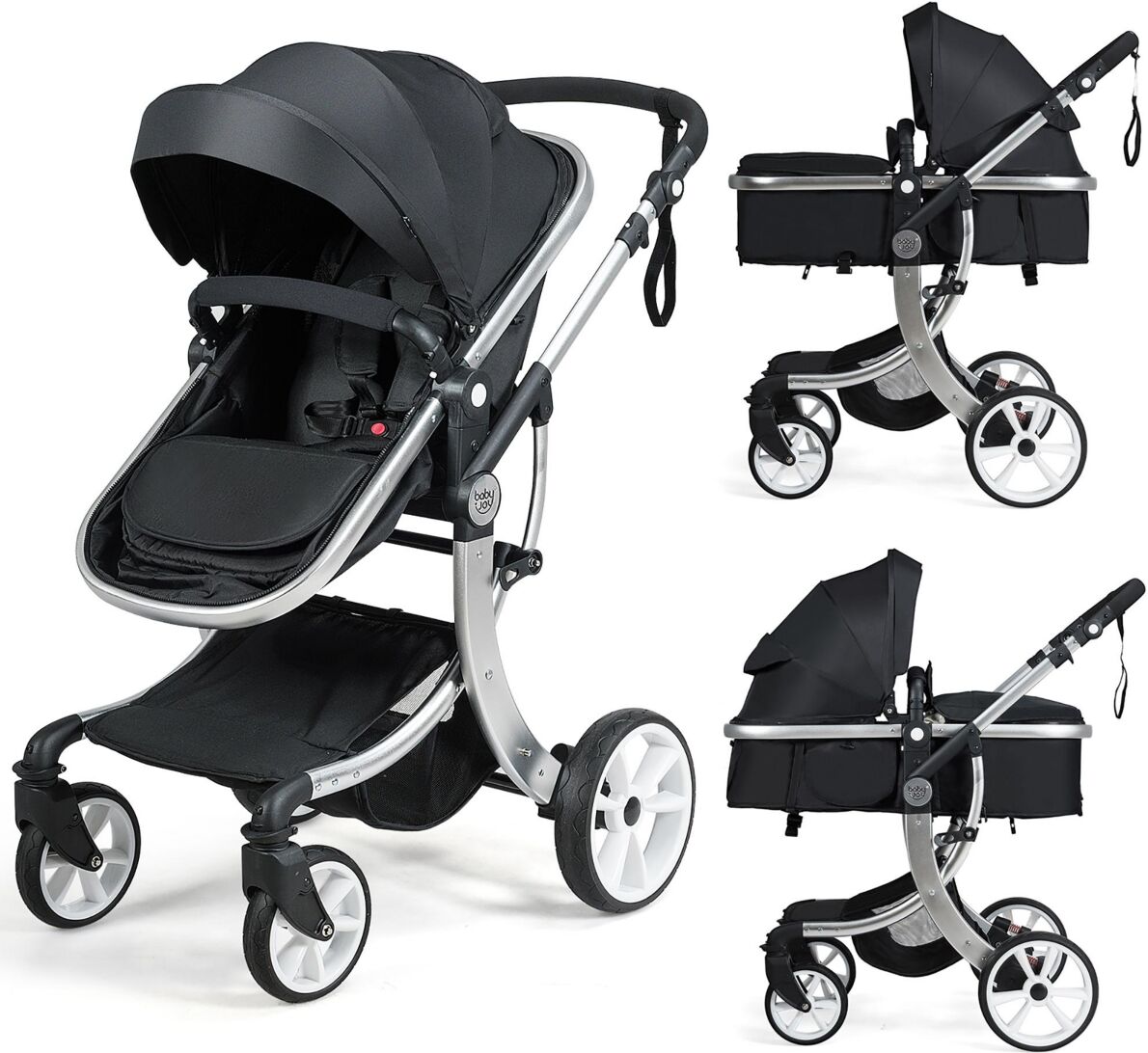 Costway Folding Aluminum Infant Bassinet Reversible Baby Stroller - Black