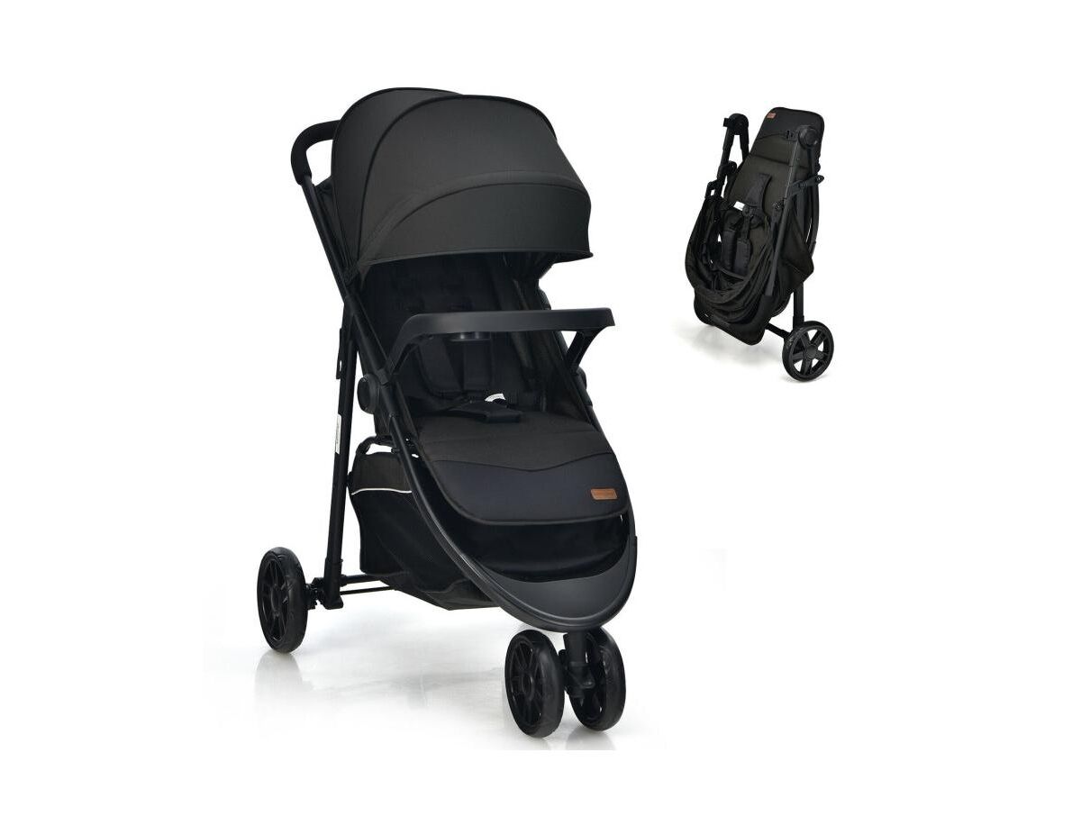 Slickblue Baby Jogging Stroller with Adjustable Canopy for Newborn - Black