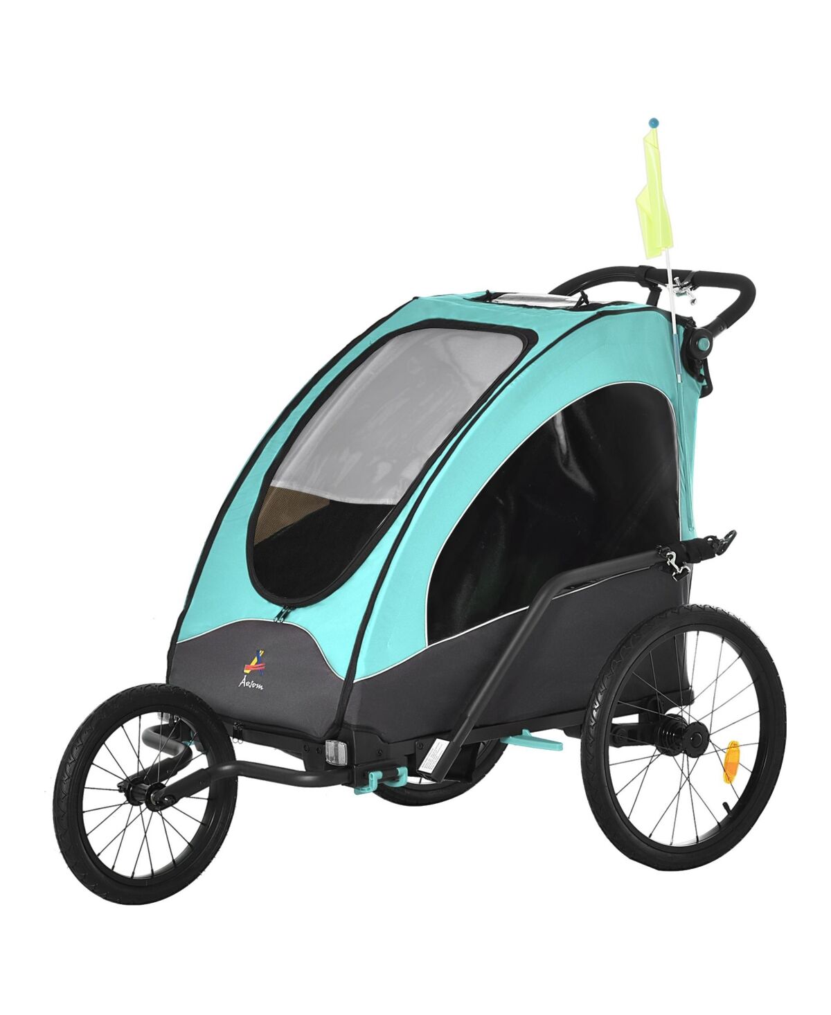 Aosom Child Bike Trailer 3 In1 Foldable Jogger 2-Seat Baby Stroller - Blue