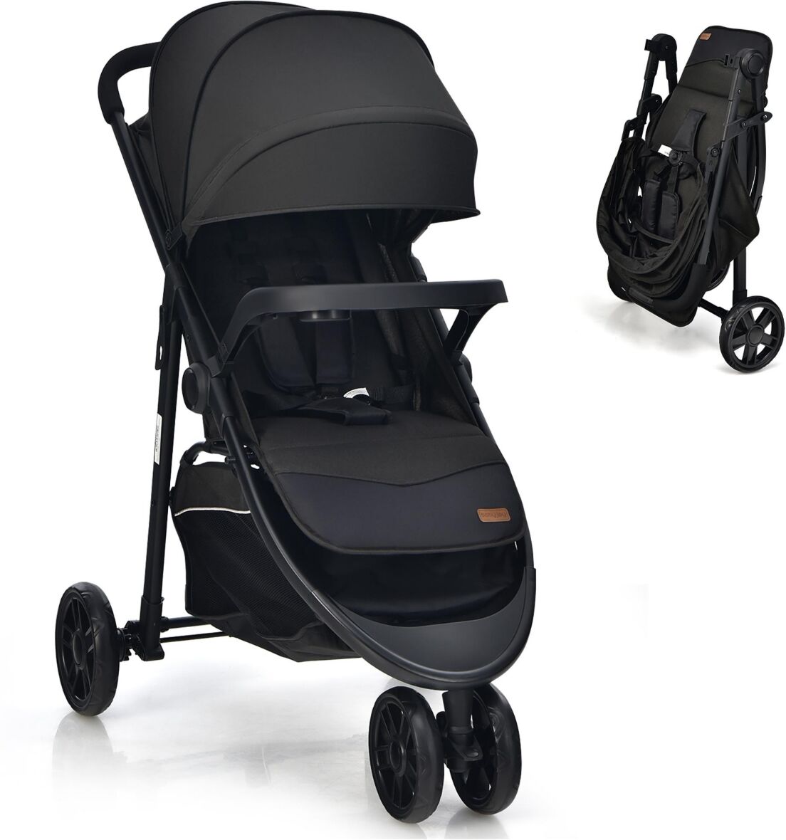 Costway Baby Jogging Stroller Jogger Travel System w/Adjustable Canopy for Newborn - Black