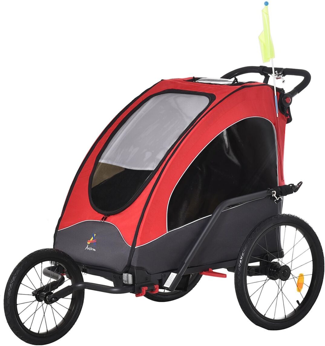 Aosom Child Bike Trailer 3 In1 Foldable Jogger 2-Seat Baby Stroller - Red