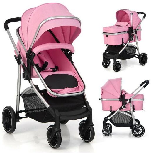 Slickblue 2-in-1 Convertible Baby Stroller with Reversible Seat - Pink