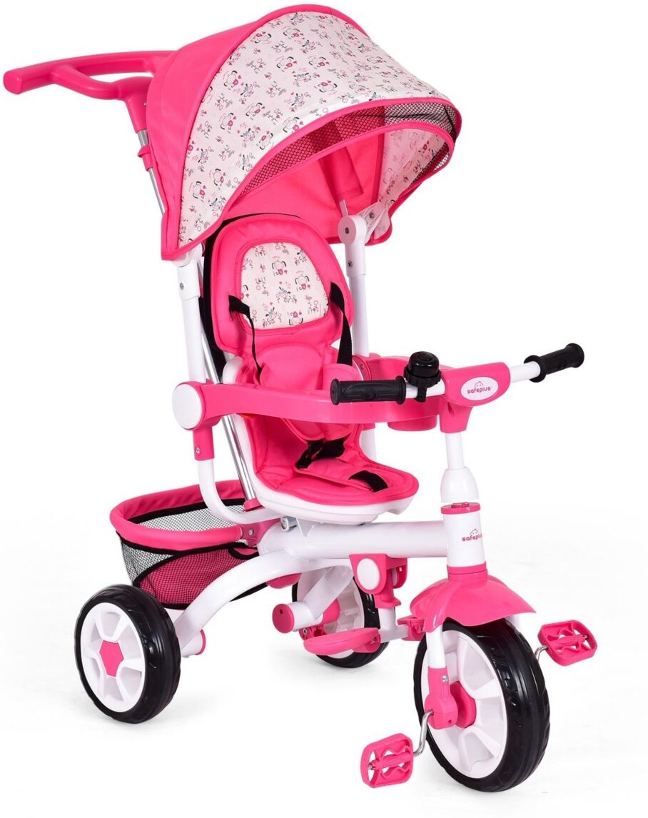 Slickblue 4-in-1 Detachable Baby Stroller Tricycle with Round Canopy - Pink