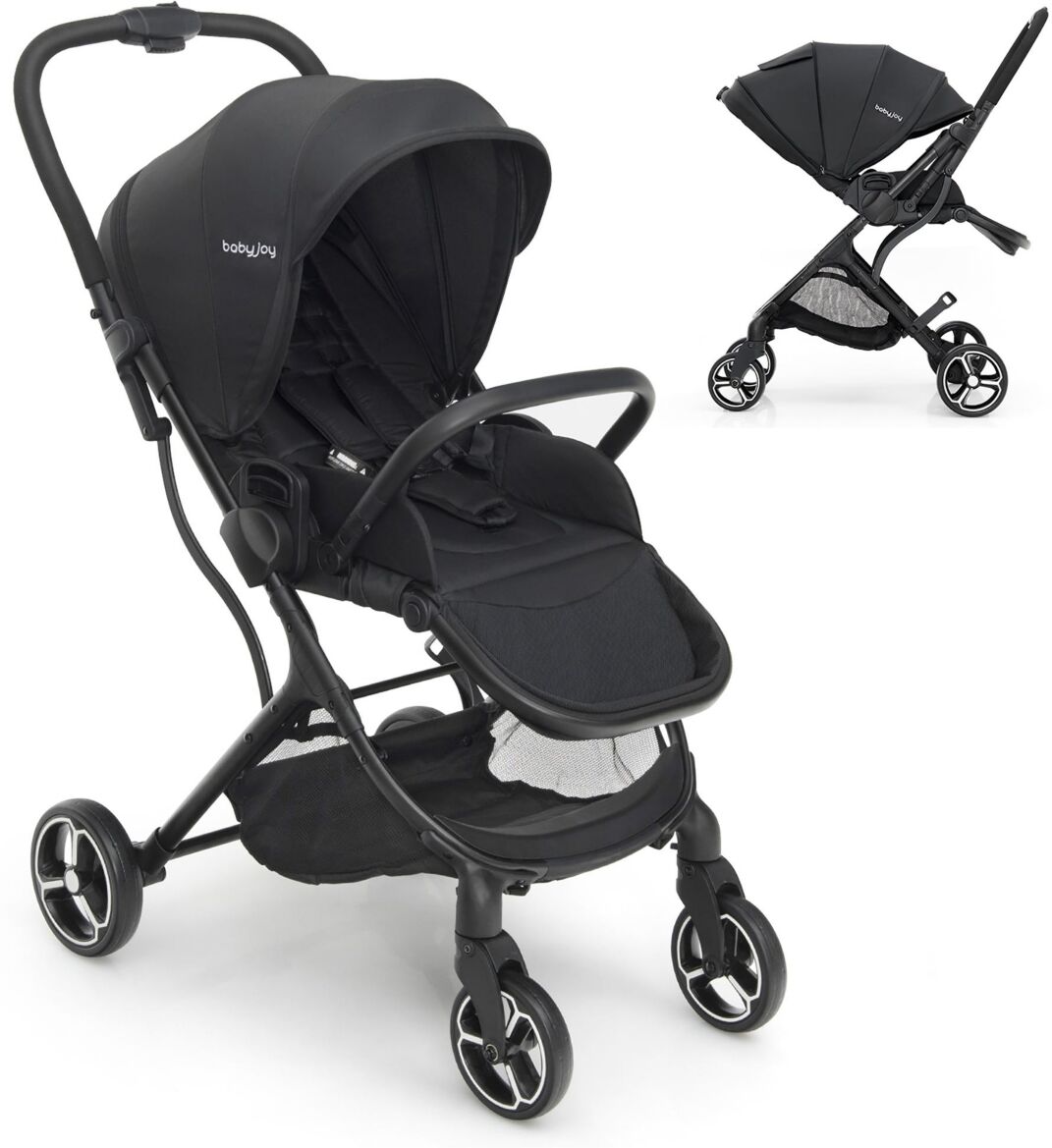 Costway High Landscape Foldable Baby Stroller w/ Reversible Reclining Seat - Black