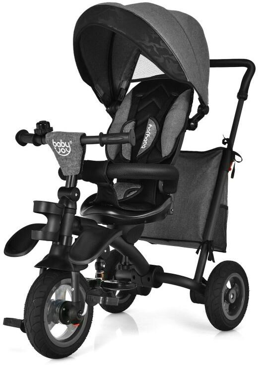 Slickblue 7-In-1 Baby Folding Tricycle Stroller with Rotatable Seat - Grey