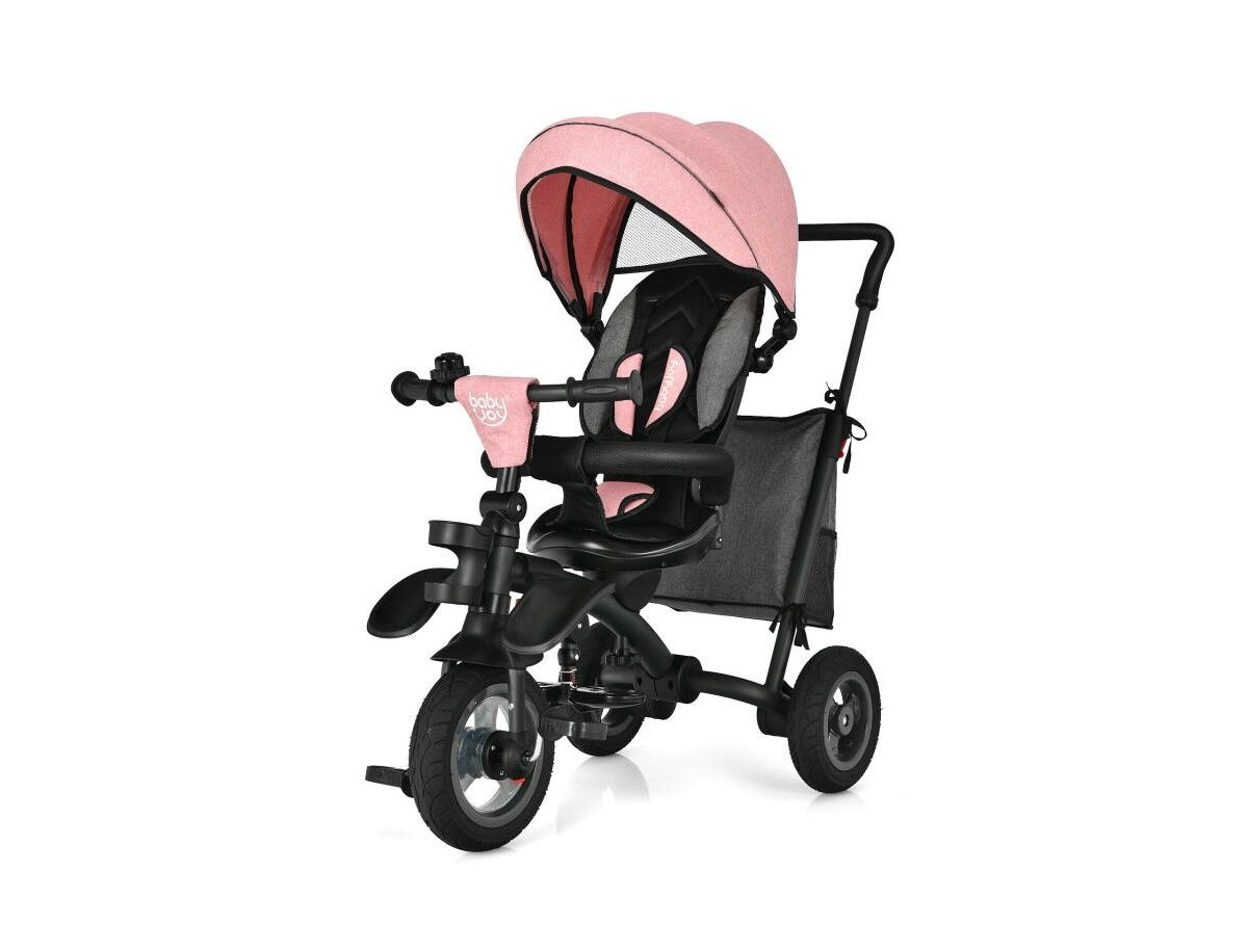 Slickblue 7-In-1 Baby Folding Tricycle Stroller with Rotatable Seat - Pink