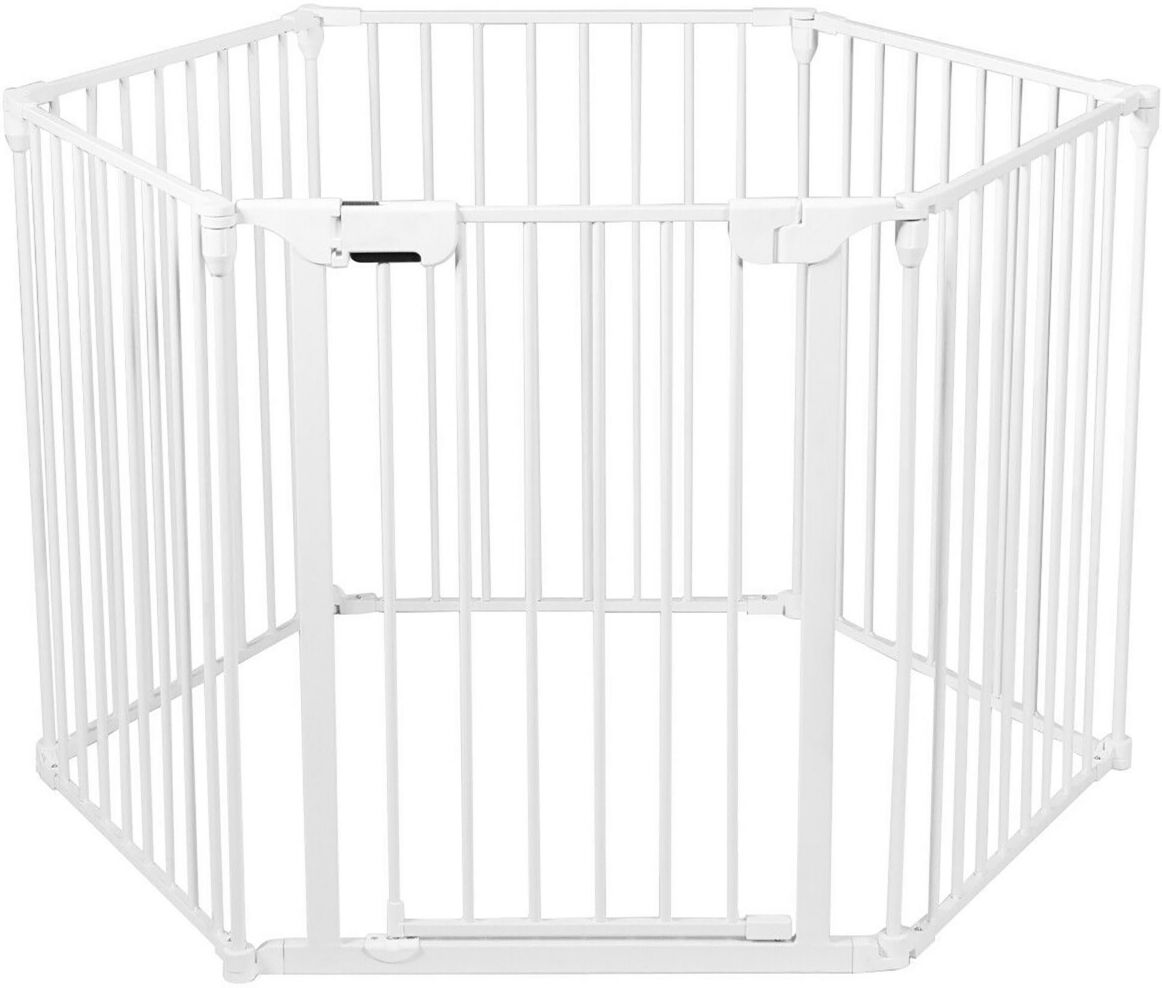 Costway 6 Panel Baby Safe Metal Gate Play Yard - Panel White Baby Safe Me