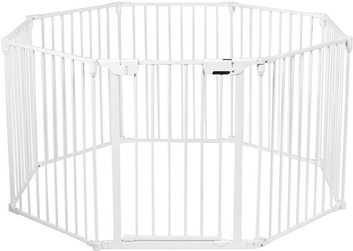 Costway 8 Panel Baby Safe Metal Gate Play Yard - Panel White Baby Safe Me