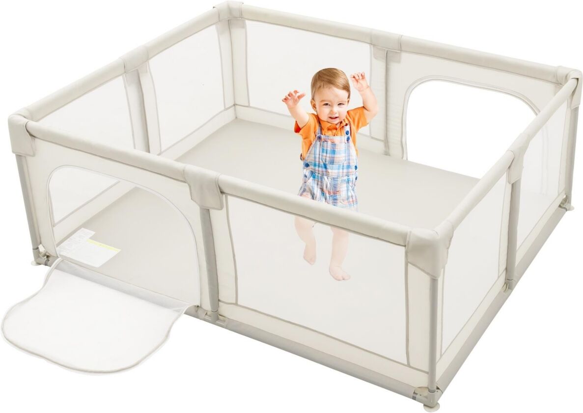 Slickblue Baby Playpen Extra Large Kids Activity Center Safety Play - White