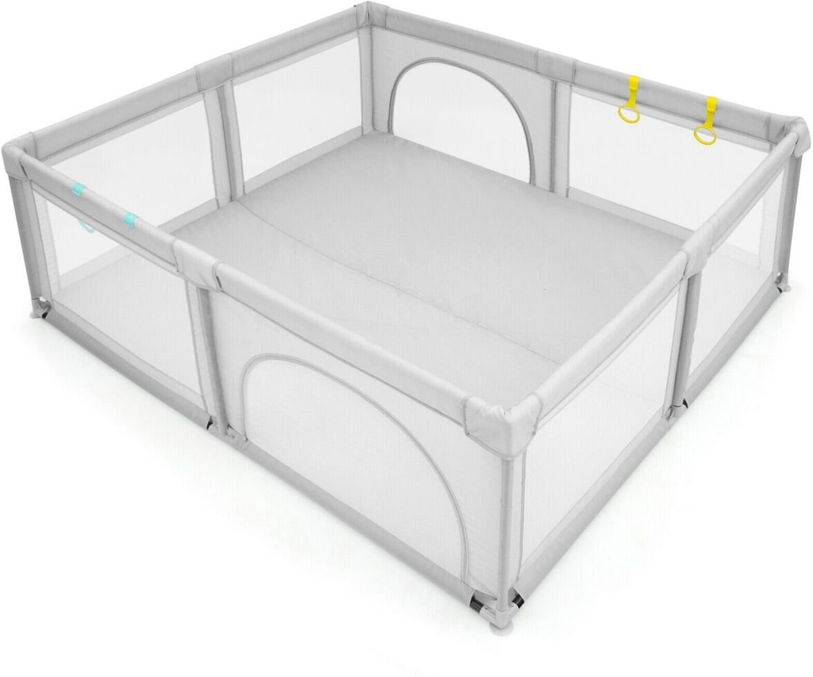 Slickblue Large Infant Baby Playpen Safety Play Center Yard with 50 Ocean Balls - Grey