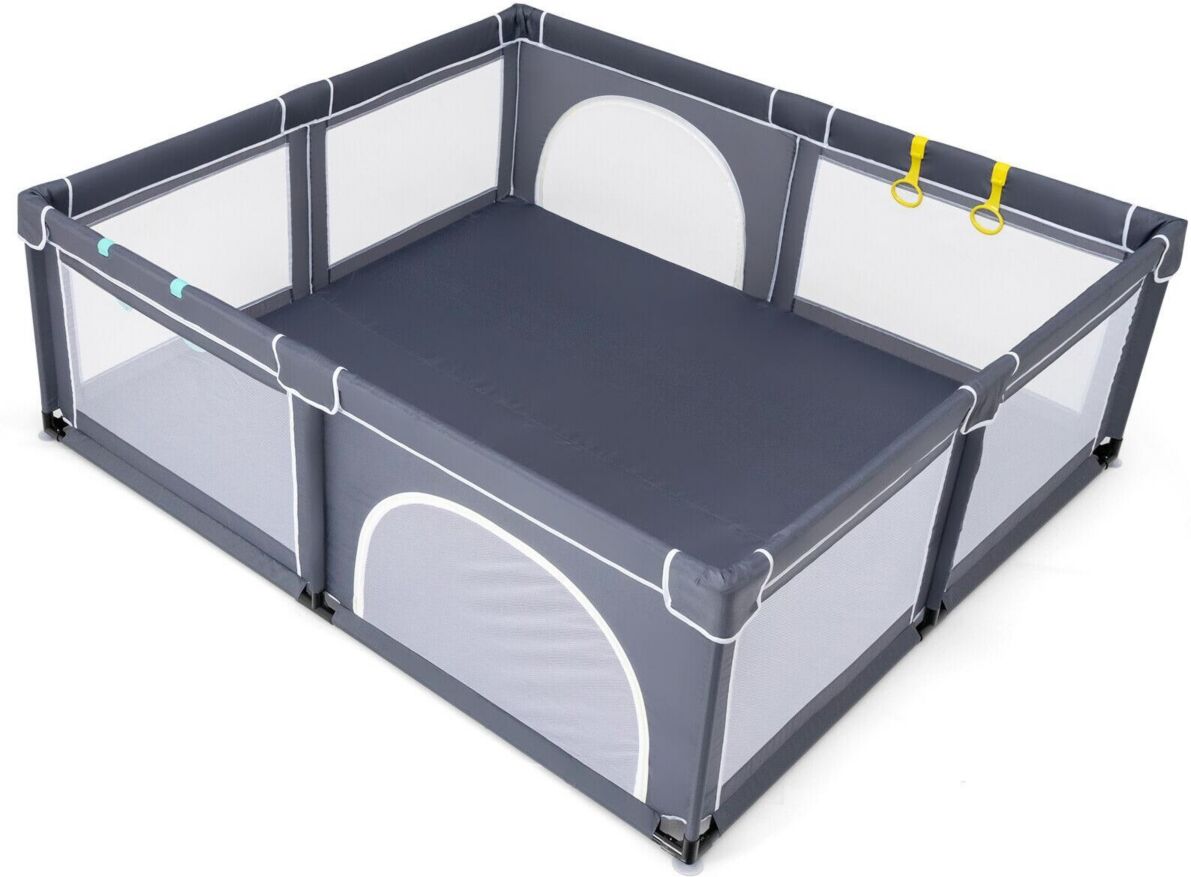 Slickblue Large Infant Baby Playpen Safety Play Center Yard with 50 Ocean Balls - Dark grey