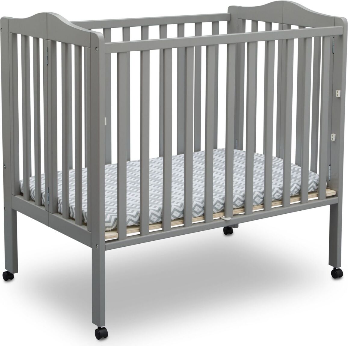 Delta Children Folding Portable Mini Baby Crib with Mattress - Grey