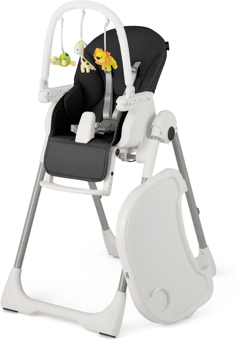 Costway Foldable Baby High Chair with 7 Adjustable Heights & Free Toys Bar for Fun - Black