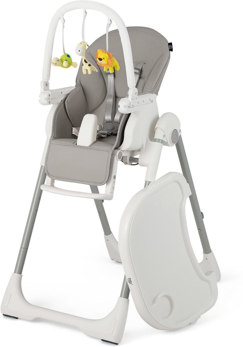 Costway Foldable Baby High Chair with 7 Adjustable Heights & Free Toys Bar for Fun - Grey