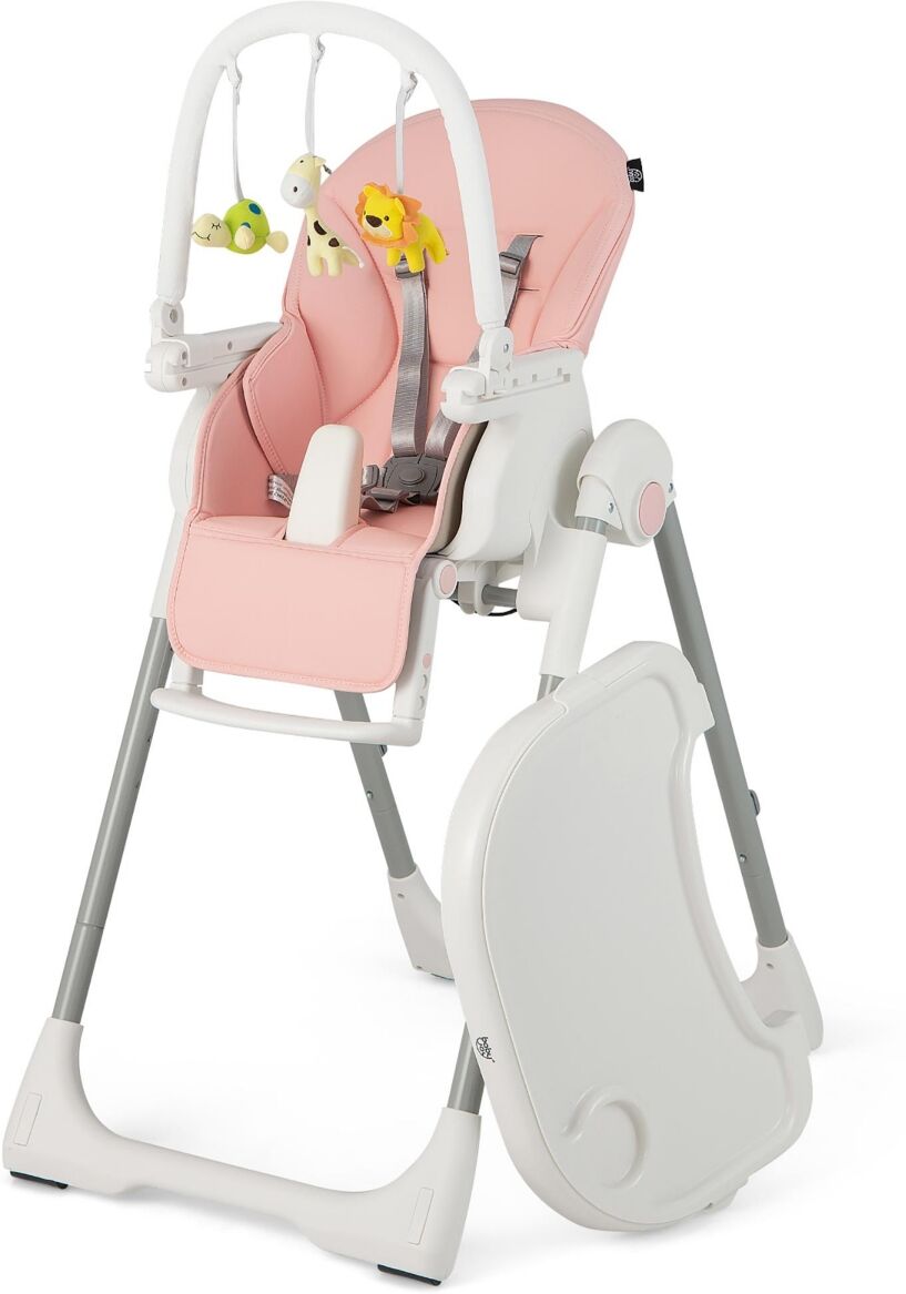 Costway Foldable Baby High Chair with 7 Adjustable Heights & Free Toys Bar for Fun - Pink