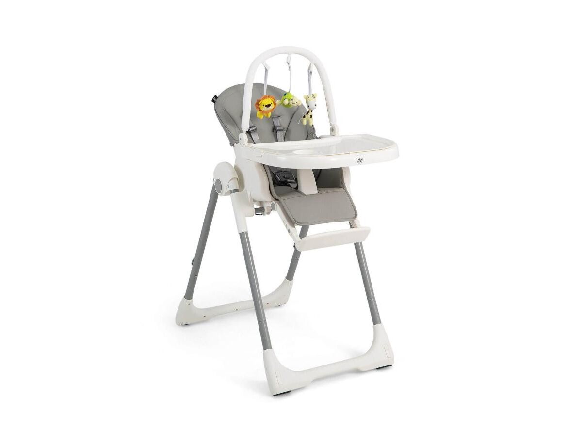 Slickblue 4-in-1 Foldable Baby High Chair with 7 Adjustable Heights and Free Toys Bar - Grey