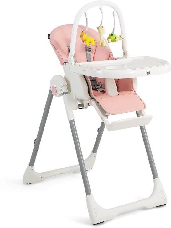 Slickblue 4-in-1 Foldable Baby High Chair with 7 Adjustable Heights and Free Toys Bar - Pink