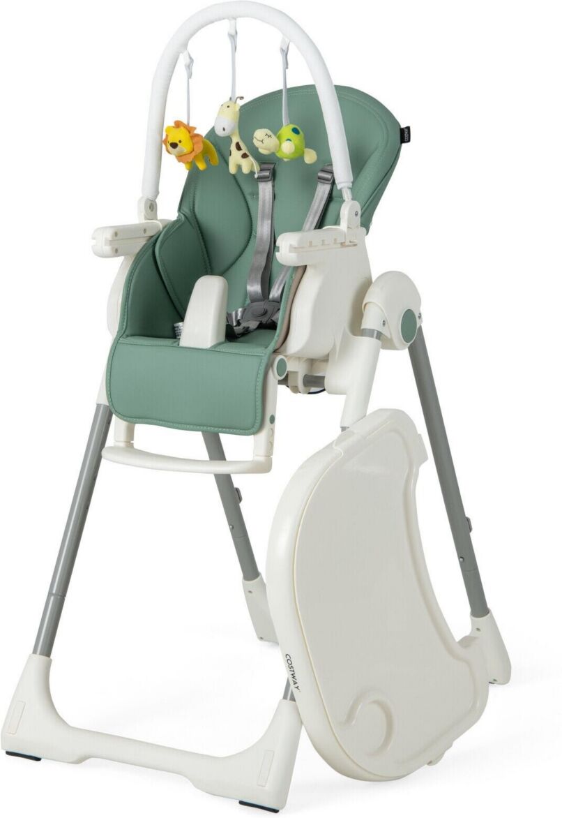 Slickblue 4-in-1 Foldable Baby High Chair with 7 Adjustable Heights and Free Toys Bar - Green