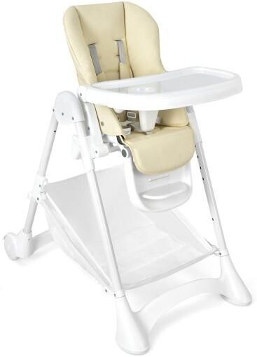 Slickblue Baby Folding Chair with Wheel Tray Storage Basket - Beige