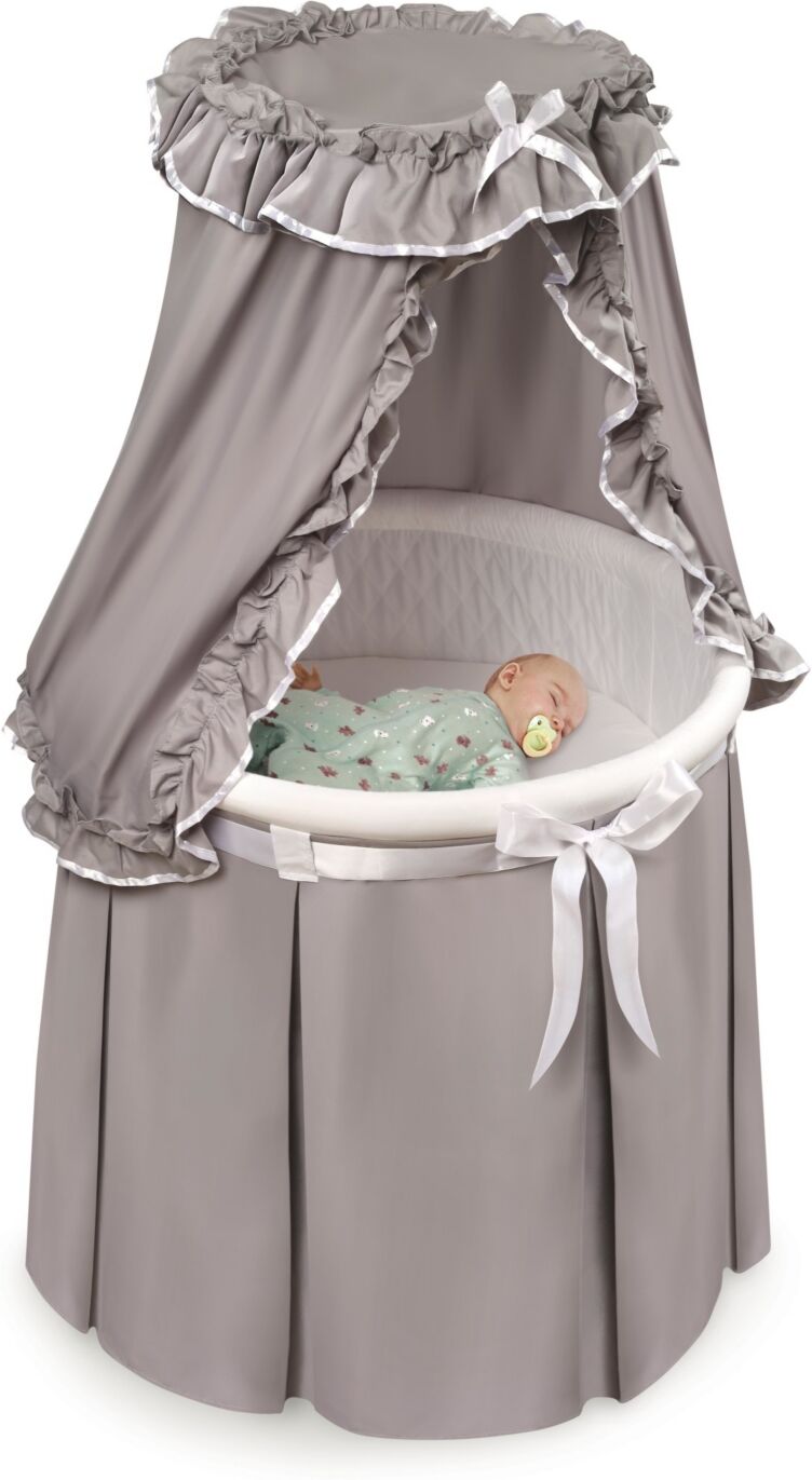 Badger Basket Empress Round Baby Bassinet With Canopy - Gray And White - Gray and White