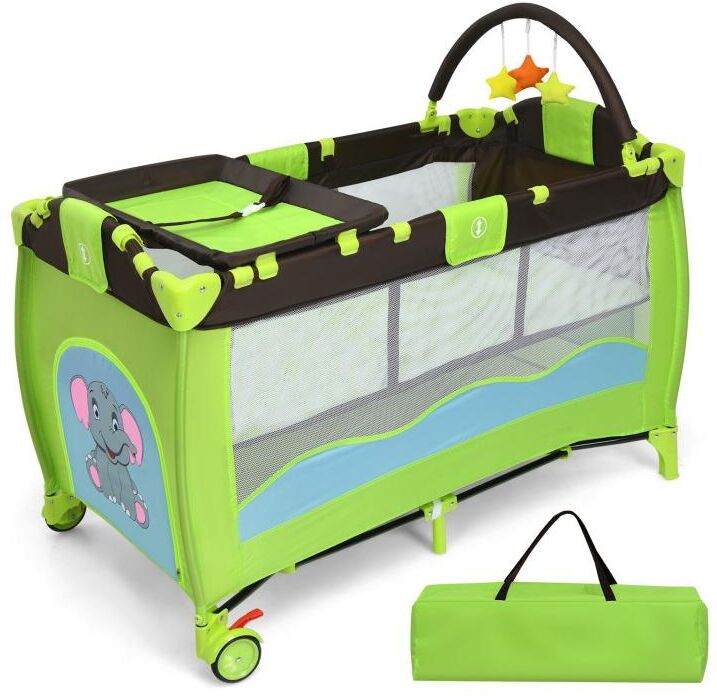 Slickblue Portable Baby Crib Playpen Playard Pack Travel Infant Bassinet Bed - Green