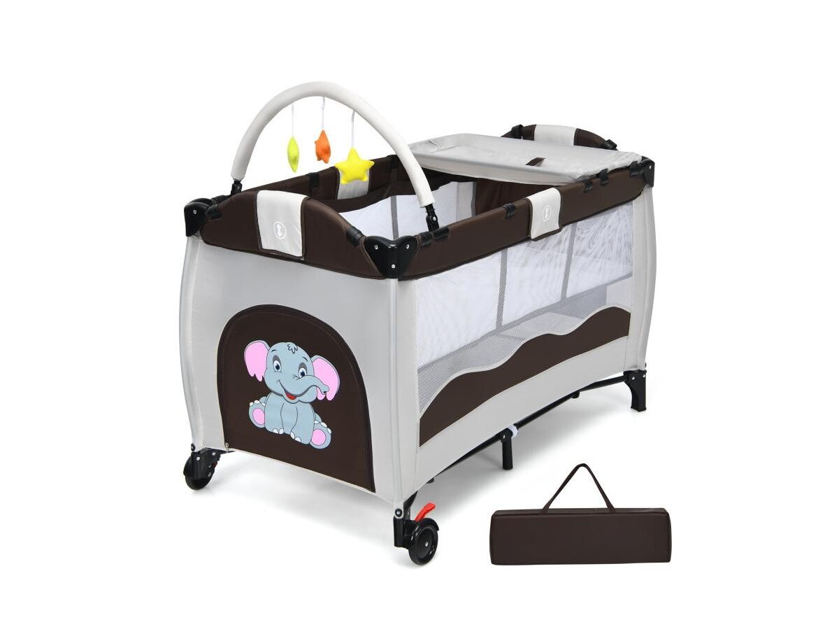 Slickblue Portable Baby Crib Playpen Playard Pack Travel Infant Bassinet Bed - Brown